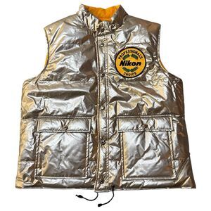 Vintage Nikon Reversible Puffer Vest Silver Yellow Men’s Medium Photography